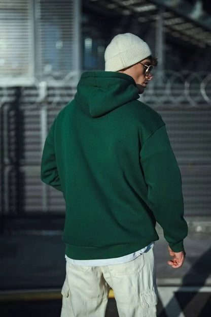 Üç İplik Penye Kapşonlu Basic SweatShirt - Bej