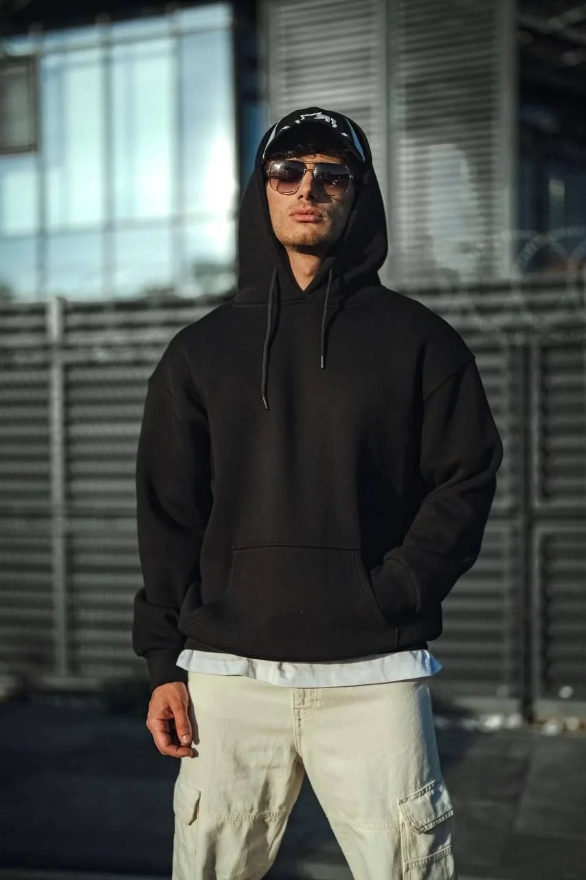 Üç İplik Penye Kapşonlu Basic SweatShirt - Bej