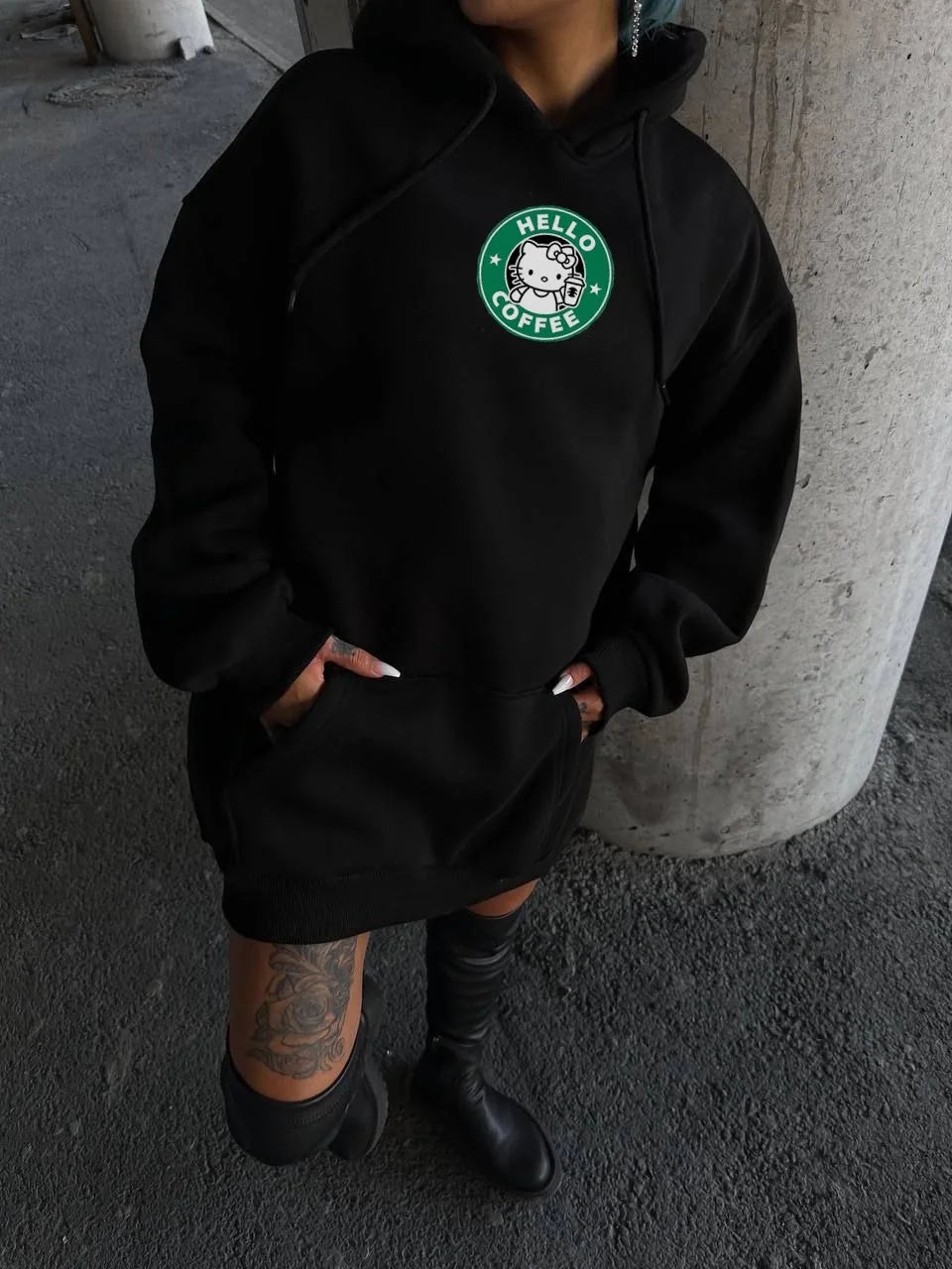 Üç İplik Penye Uzun Kol Kapüşonlu SweatShirt - Beyaz