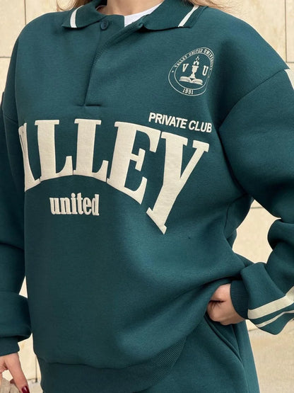 Üç İplik Yakalı Sweat Baggy Pantalonlu Takım - Bordo