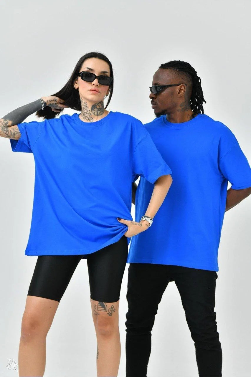 Unisex Basic Bisiklet Yaka Oversize T-Shirt - Boyalı Gri