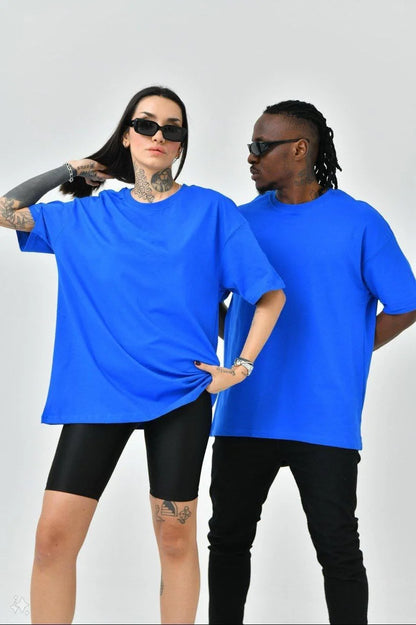 Unisex Basic Bisiklet Yaka Oversize T-Shirt - Boyalı Gri