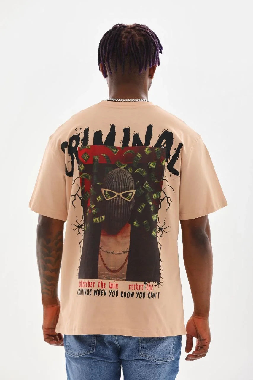 Unisex Baskılı Oversize T-Shirt - Mavi