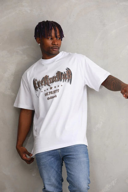 Unisex Baskılı Oversize T-Shirt - Kırmızı