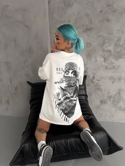 Unisex Baskılı Oversize T-Shirt - Siyah