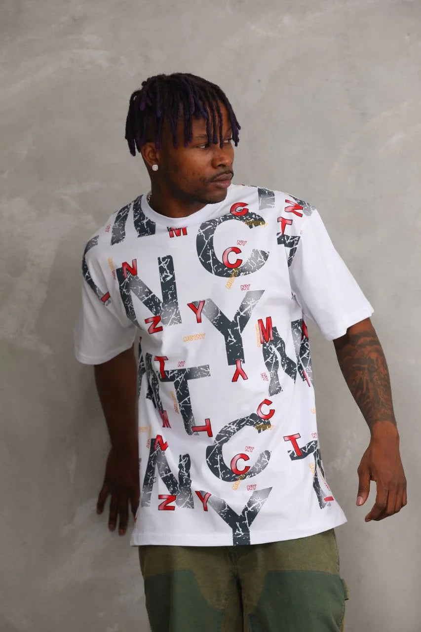 Unisex Baskılı Oversize T-Shirt - Bej