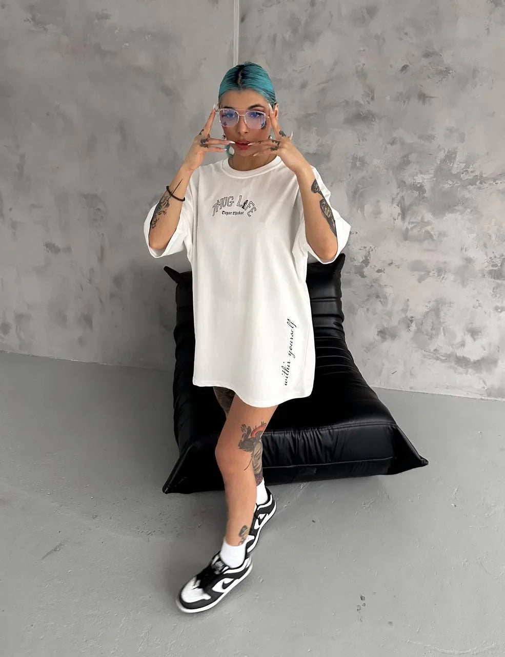 Unisex Baskılı Oversize T-Shirt - Siyah