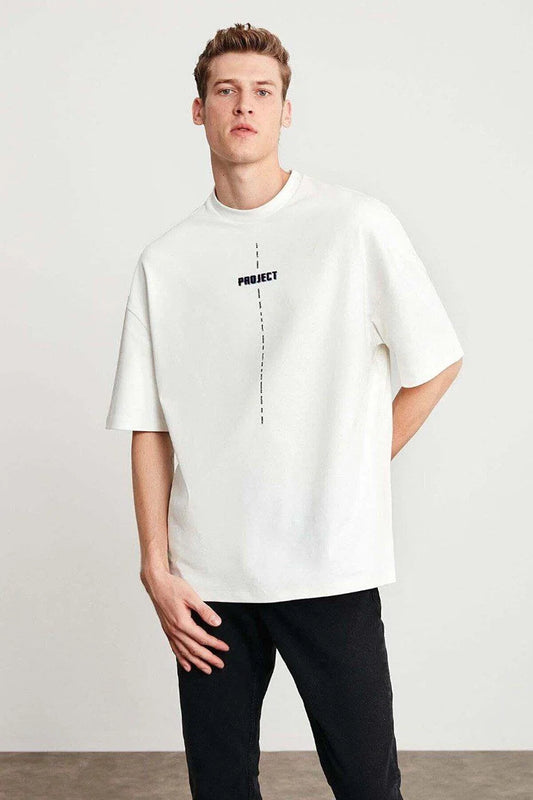 Unisex Baskılı Oversize T-Shirt - Beyaz