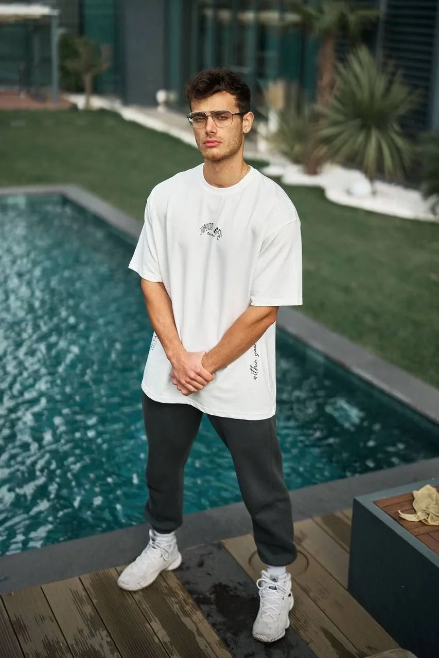 Unisex Baskılı Oversize T-Shirt - Siyah