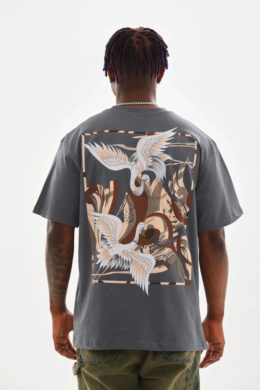 Unisex Baskılı Oversize T-Shirt - Mavi