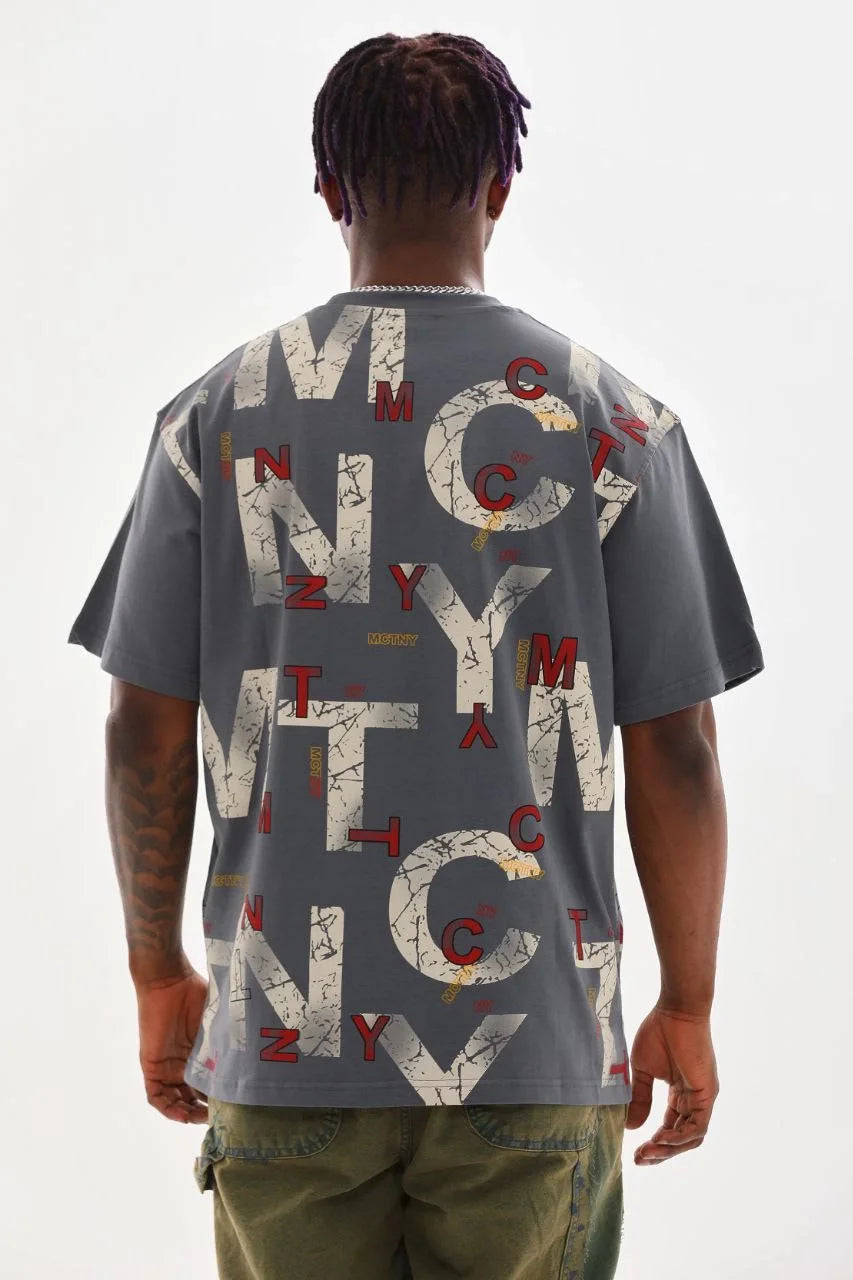 Unisex Baskılı Oversize T-Shirt - Bej