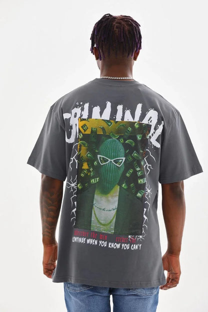 Unisex Baskılı Oversize T-Shirt - Mavi