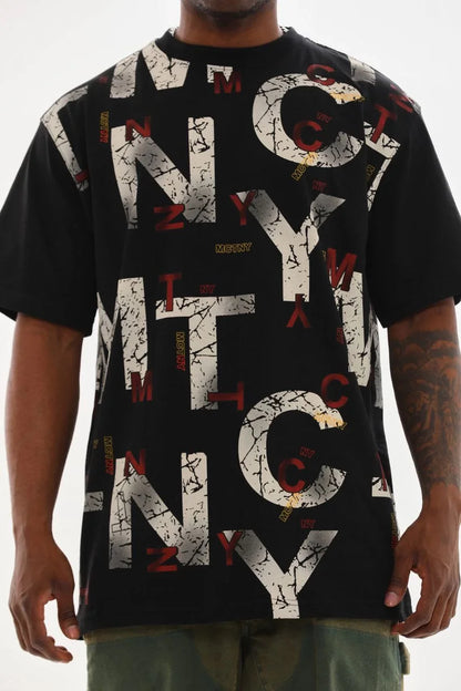 Unisex Baskılı Oversize T-Shirt - Bej