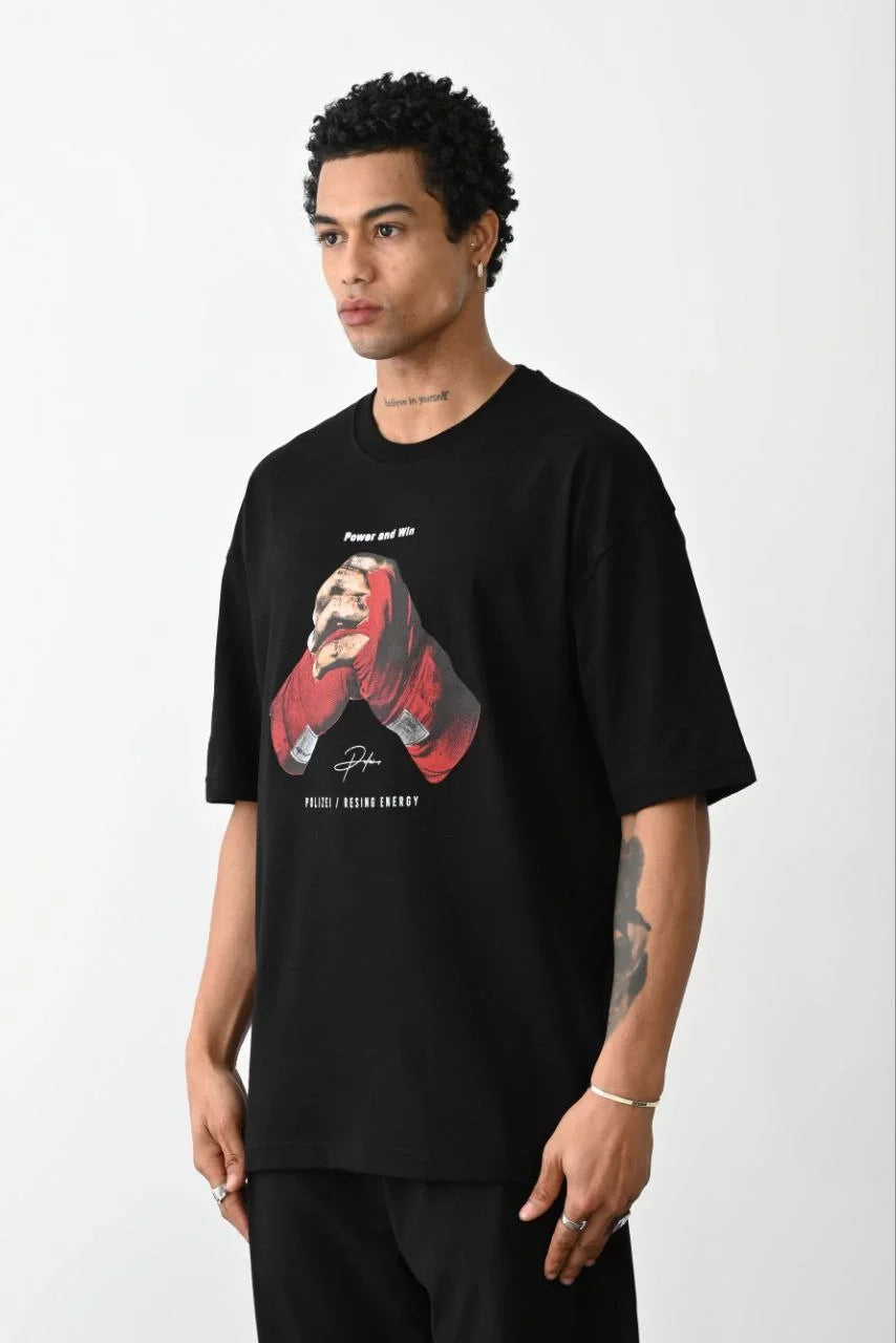 Unisex Baskılı Oversize T-Shirt - Beyaz