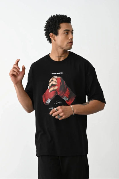 Unisex Baskılı Oversize T-Shirt - Beyaz