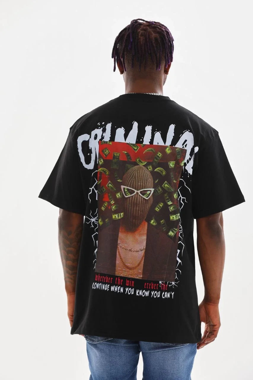 Unisex Baskılı Oversize T-Shirt - Mavi