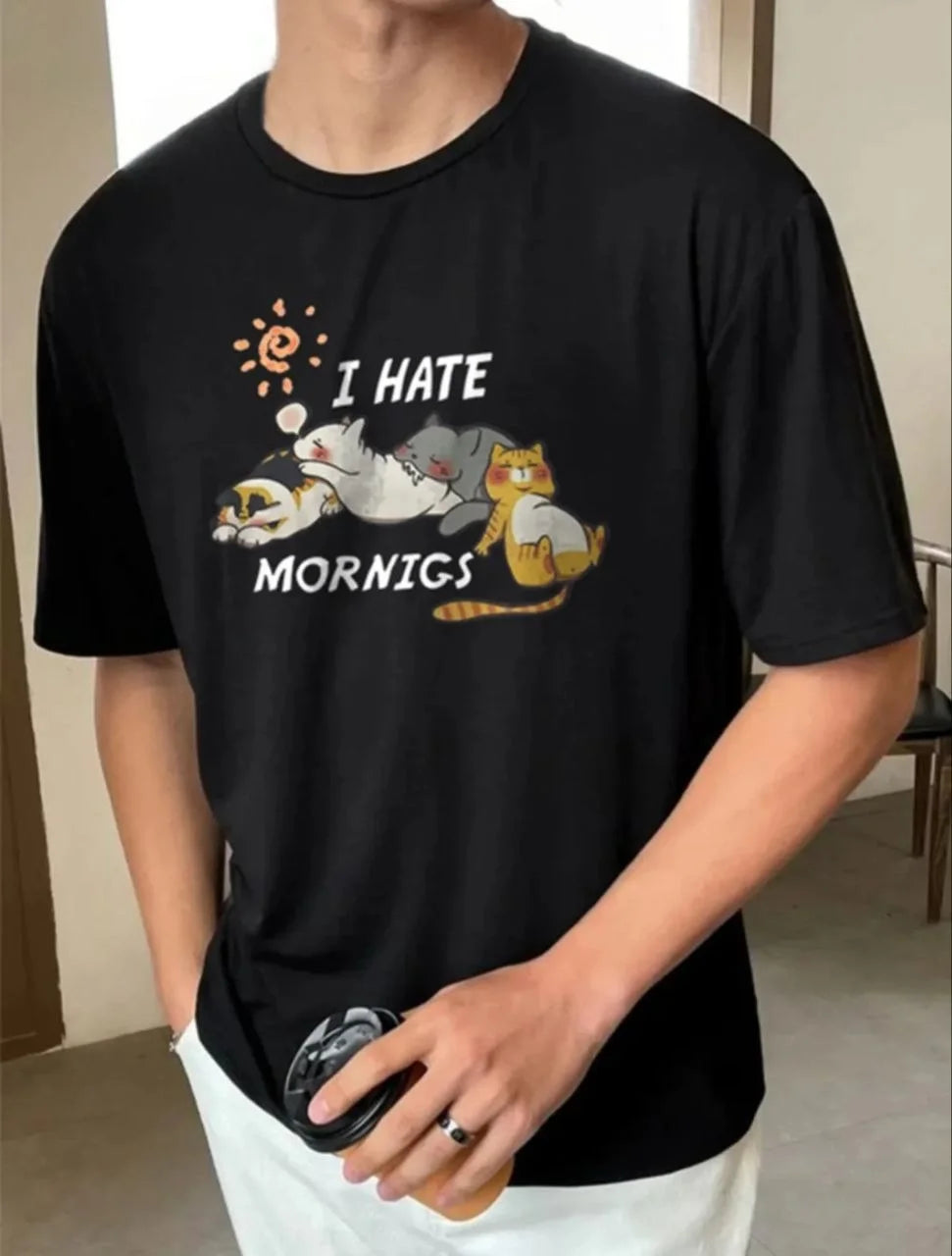 Unisex Baskılı Oversize T-Shirt - Beyaz