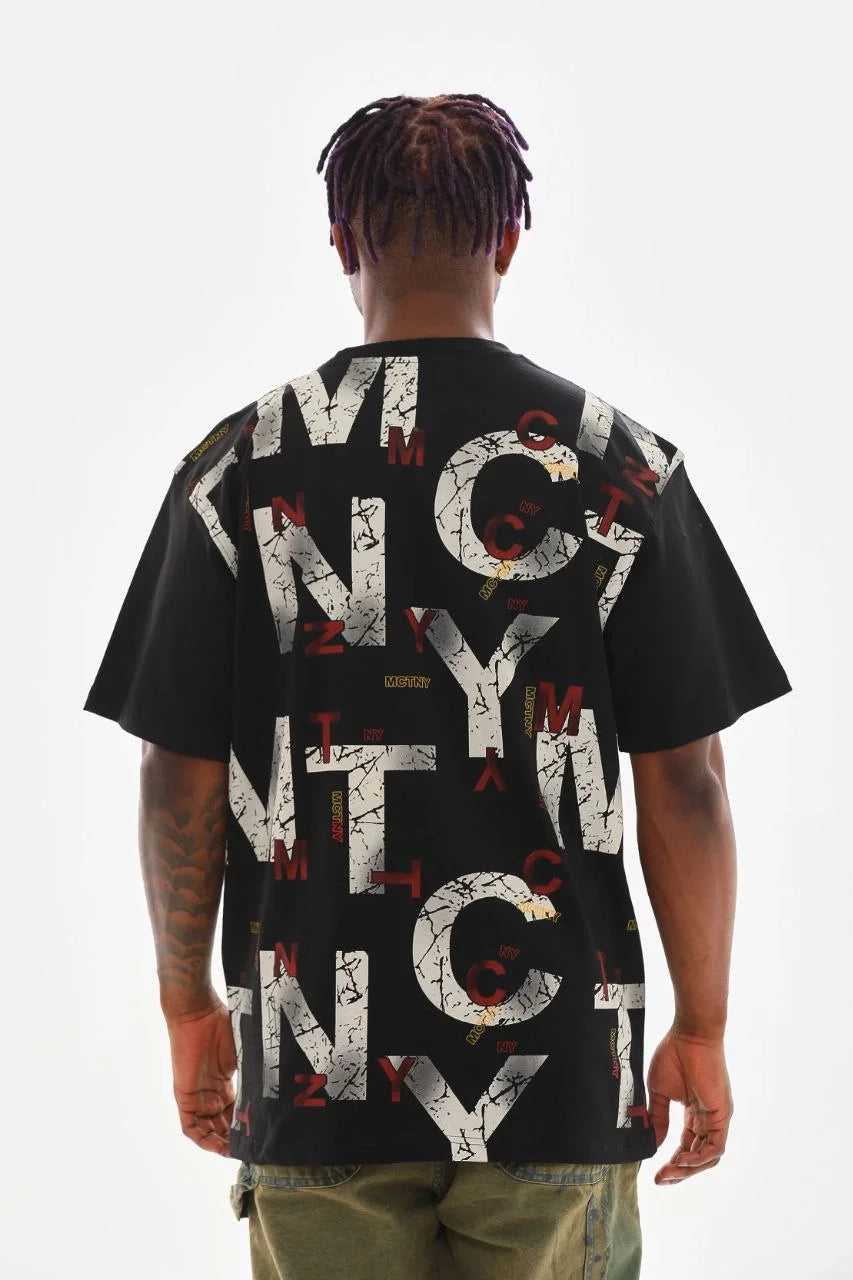 Unisex Baskılı Oversize T-Shirt - Bej