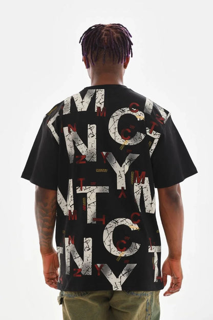 Unisex Baskılı Oversize T-Shirt - Bej