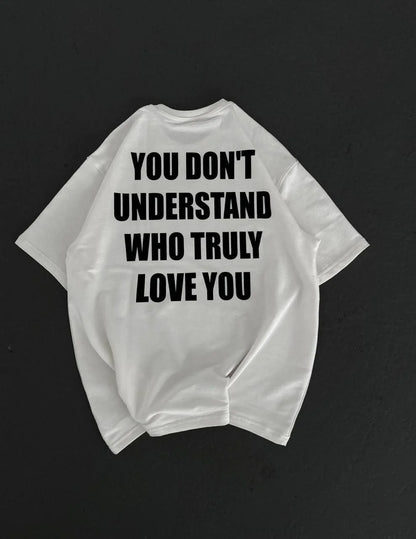 Unisex Bisiklet Yaka Baskılı Oversize T-Shirt - Siyah