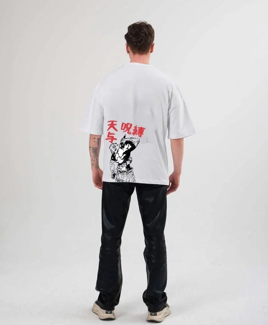 Unisex Bisiklet Yaka Baskılı Oversize T-Shirt - Siyah