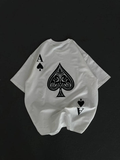 Unisex Bisiklet Yaka Baskılı Oversize T-Shirt - Siyah