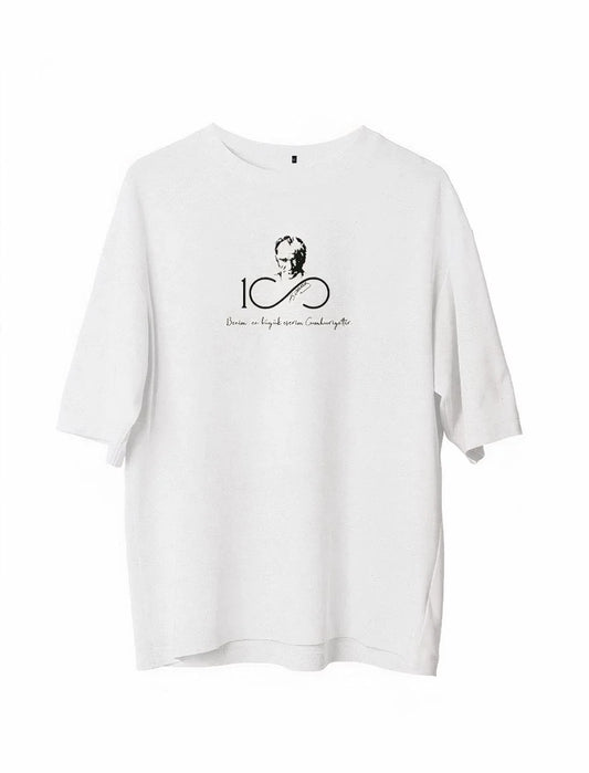 Unisex Bisiklet Yaka Baskılı Oversize T-Shirt - Siyah