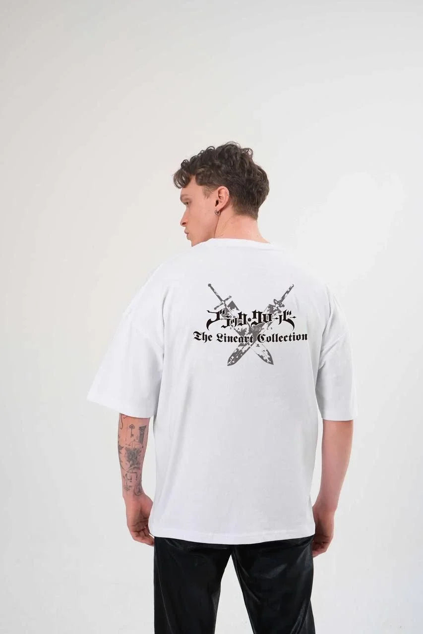 Unisex Bisiklet Yaka Baskılı Oversize T-Shirt - Siyah