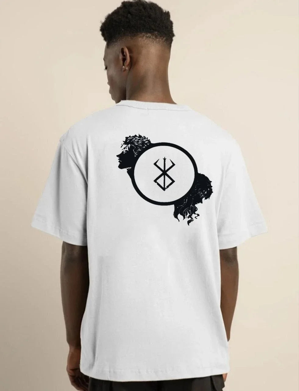 Unisex Bisiklet Yaka Baskılı Oversize T-Shirt - Siyah