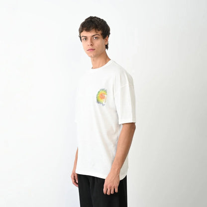 Unisex Bisiklet Yaka Baskılı Oversize T-Shirt - Siyah