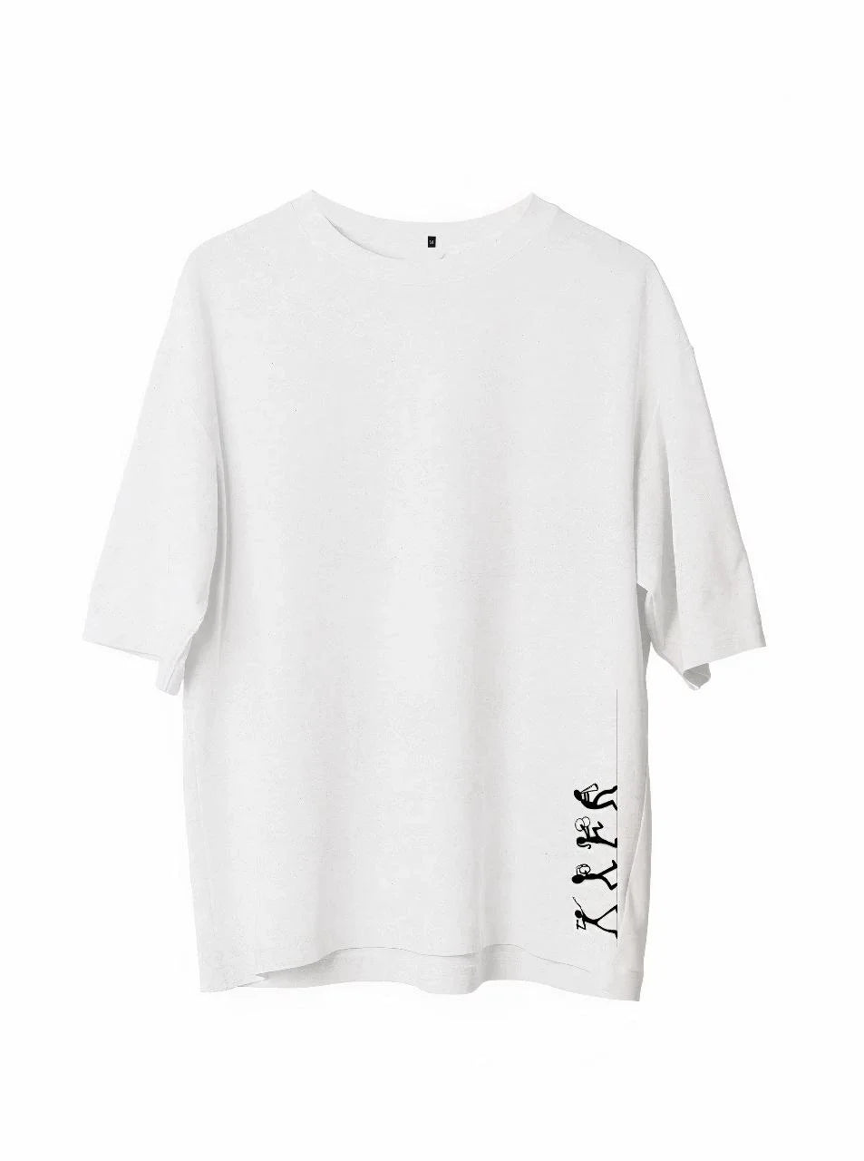 Unisex Bisiklet Yaka Baskılı Oversize T-Shirt - Siyah