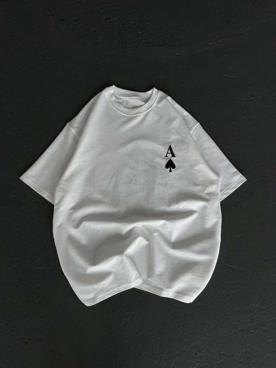 Unisex Bisiklet Yaka Baskılı Oversize T-Shirt - Siyah