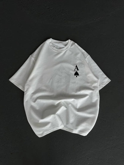 Unisex Bisiklet Yaka Baskılı Oversize T-Shirt - Siyah