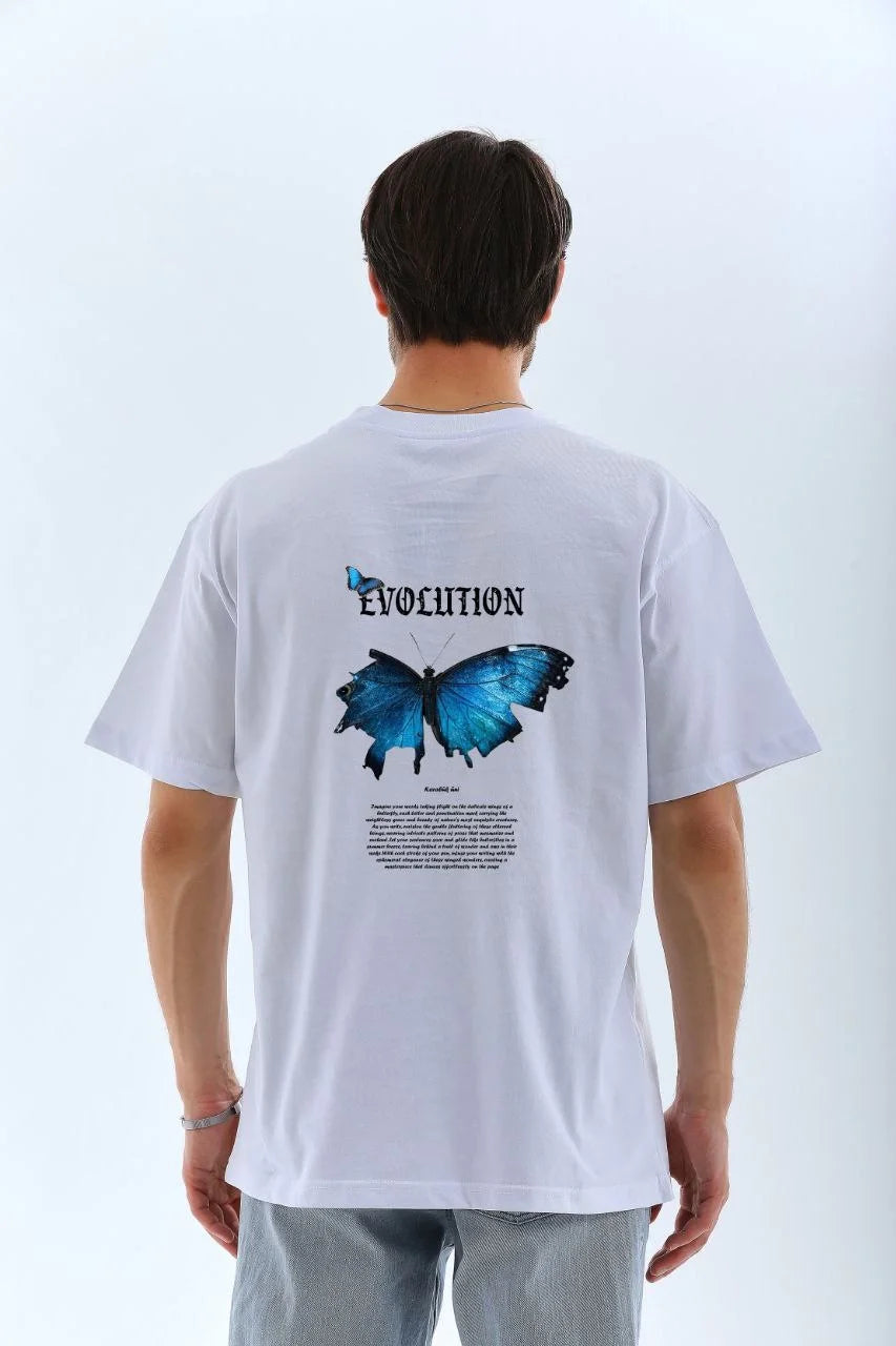 Unisex Bisiklet Yaka Baskılı Oversize T-Shirt - Siyah