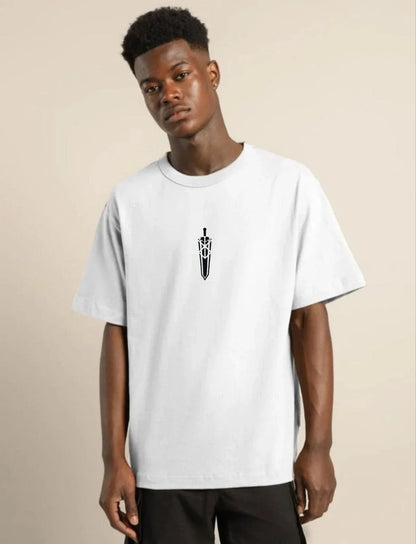 Unisex Bisiklet Yaka Baskılı Oversize T-Shirt - Siyah