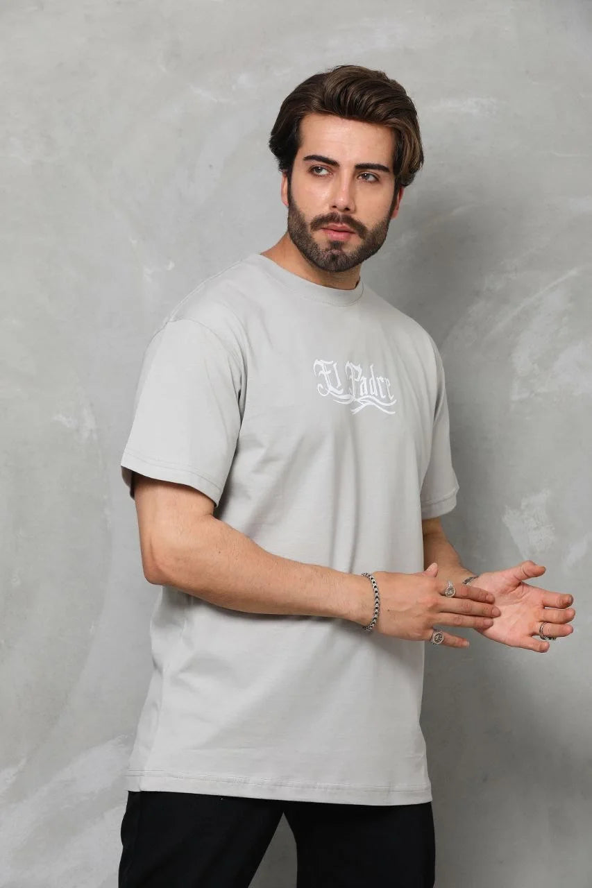 Unisex Bisiklet Yaka Baskılı Oversize T-Shirt - Beyaz