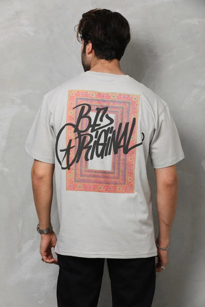 Unisex Bisiklet Yaka Baskılı Oversize T-Shirt - Siyah