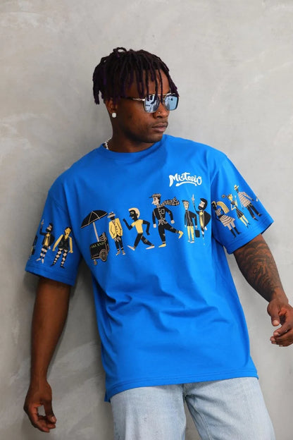 Unisex Bisiklet Yaka Baskılı Oversize T-Shirt - Beyaz