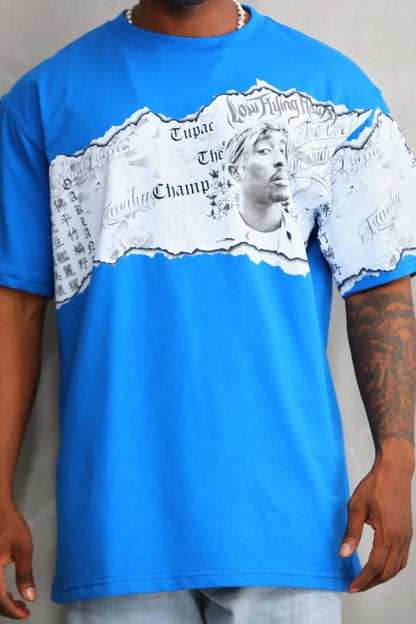 Unisex Bisiklet Yaka Baskılı Oversize T-Shirt - Beyaz