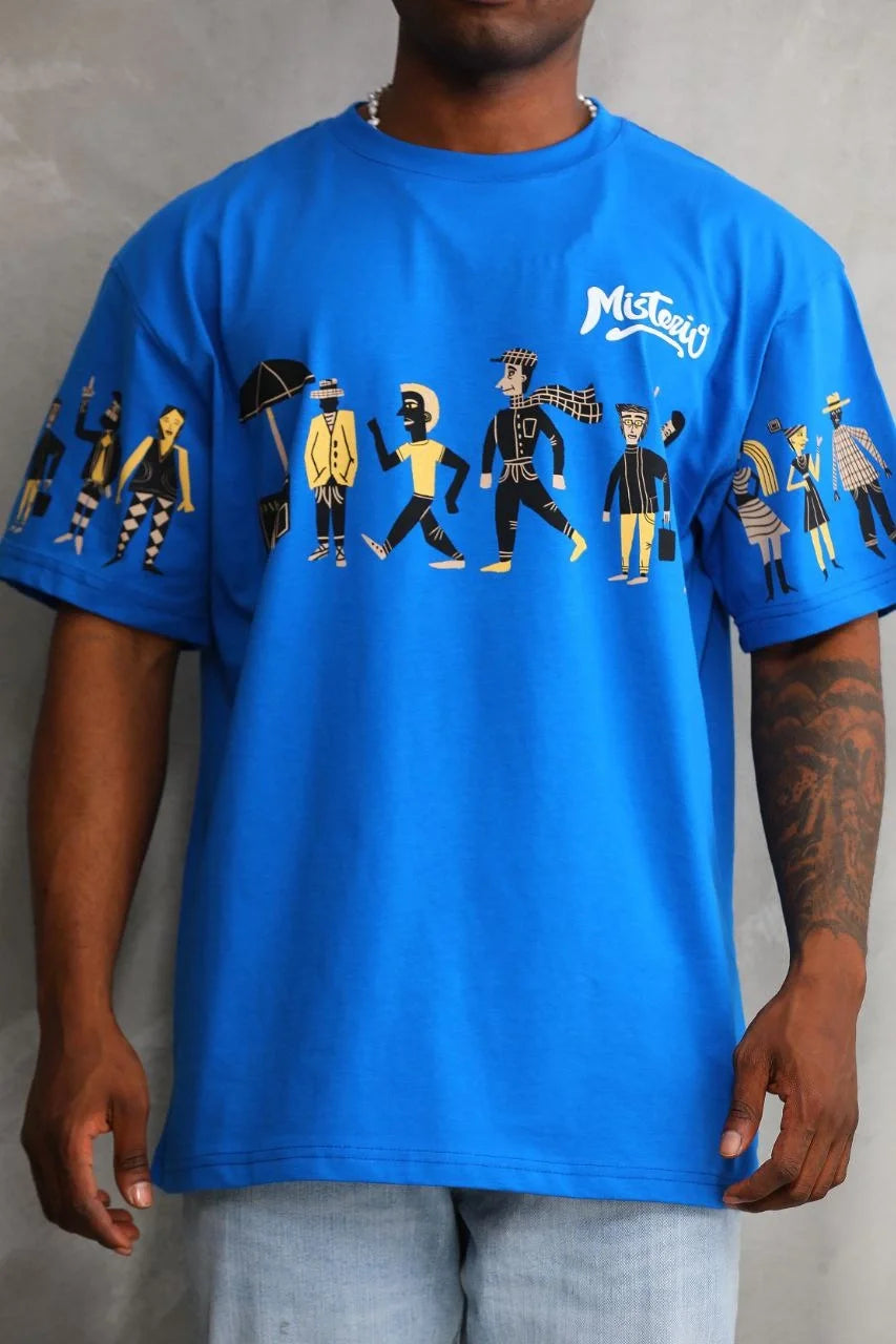 Unisex Bisiklet Yaka Baskılı Oversize T-Shirt - Beyaz