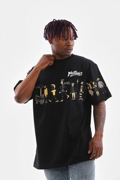 Unisex Bisiklet Yaka Baskılı Oversize T-Shirt - Beyaz