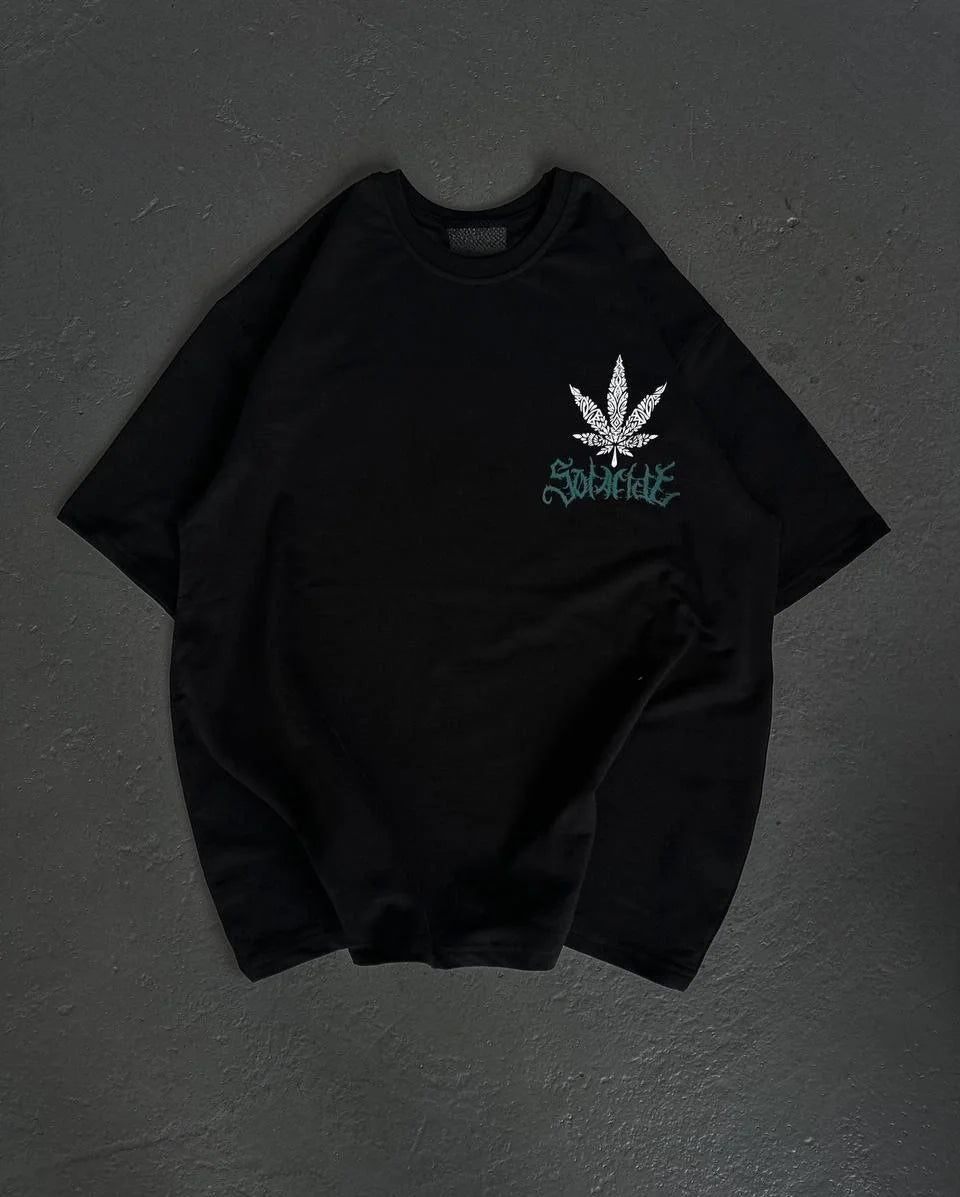 Unisex Bisiklet Yaka Baskılı Oversize T-Shirt - Beyaz