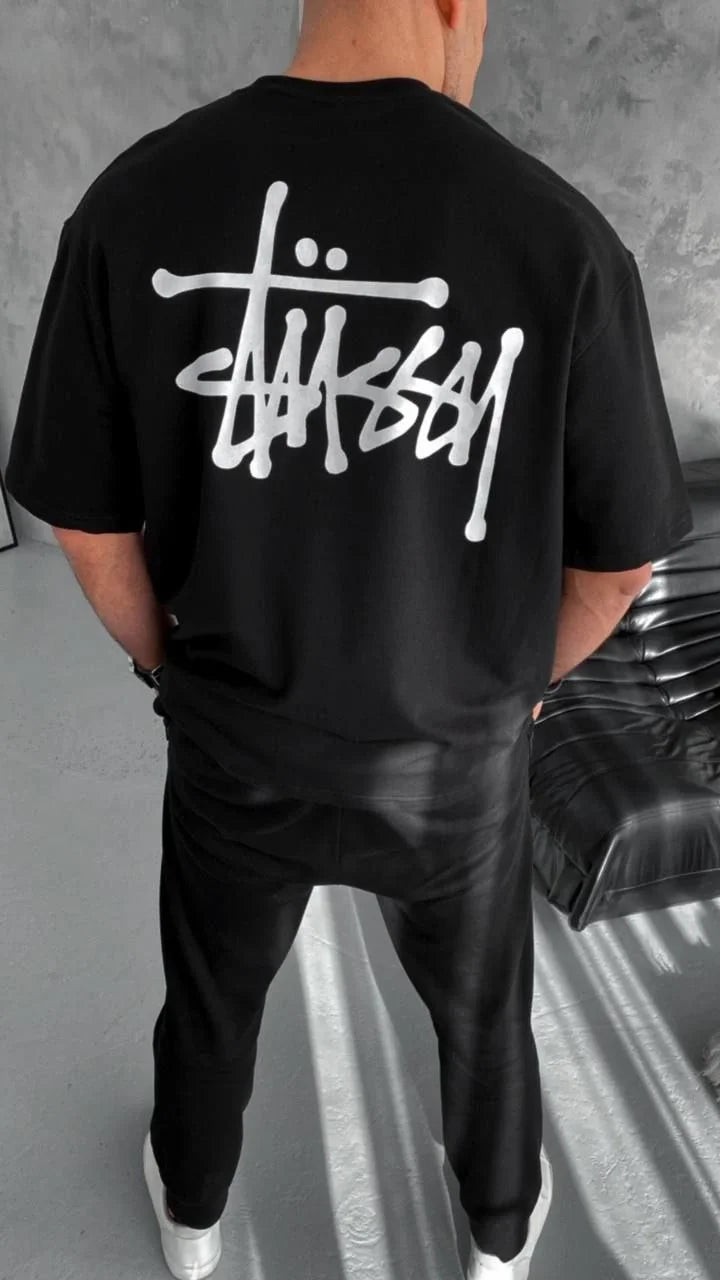 Unisex Bisiklet Yaka Baskılı Oversize T-Shirt - Beyaz