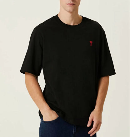 Unisex Bisiklet Yaka Baskılı Oversize T-Shirt - Siyah