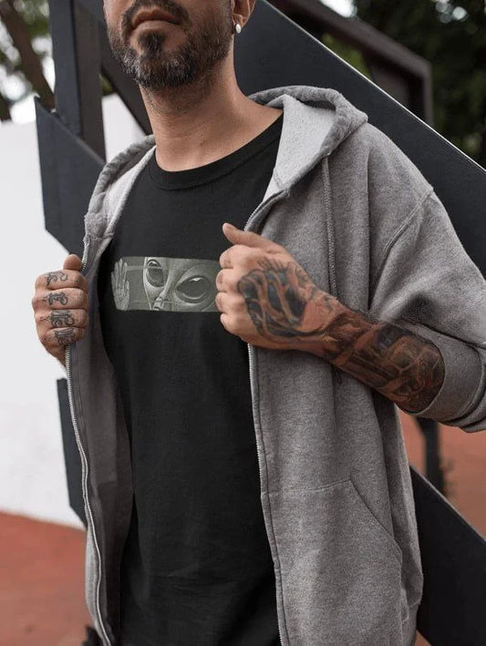 Unisex Bisiklet Yaka Baskılı Oversize T-Shirt - Beyaz