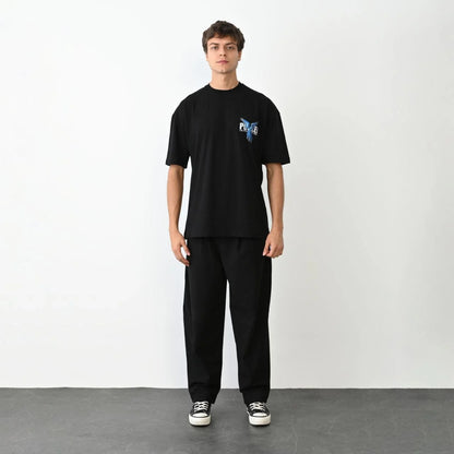 Unisex Bisiklet Yaka Baskılı Oversize T-Shirt - Beyaz