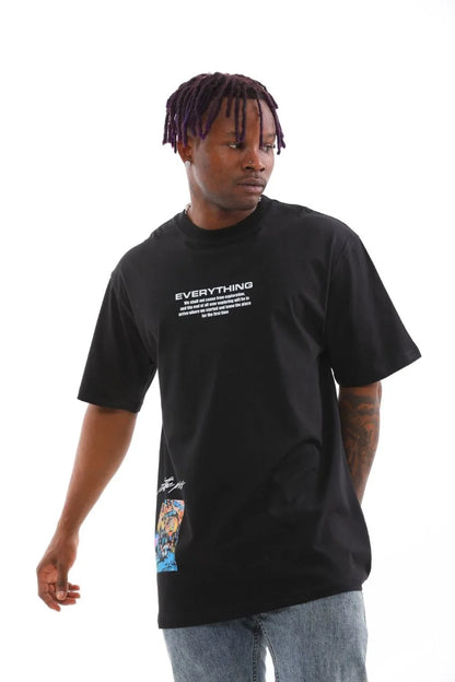 Unisex Bisiklet Yaka Baskılı Oversize T-Shirt - Beyaz