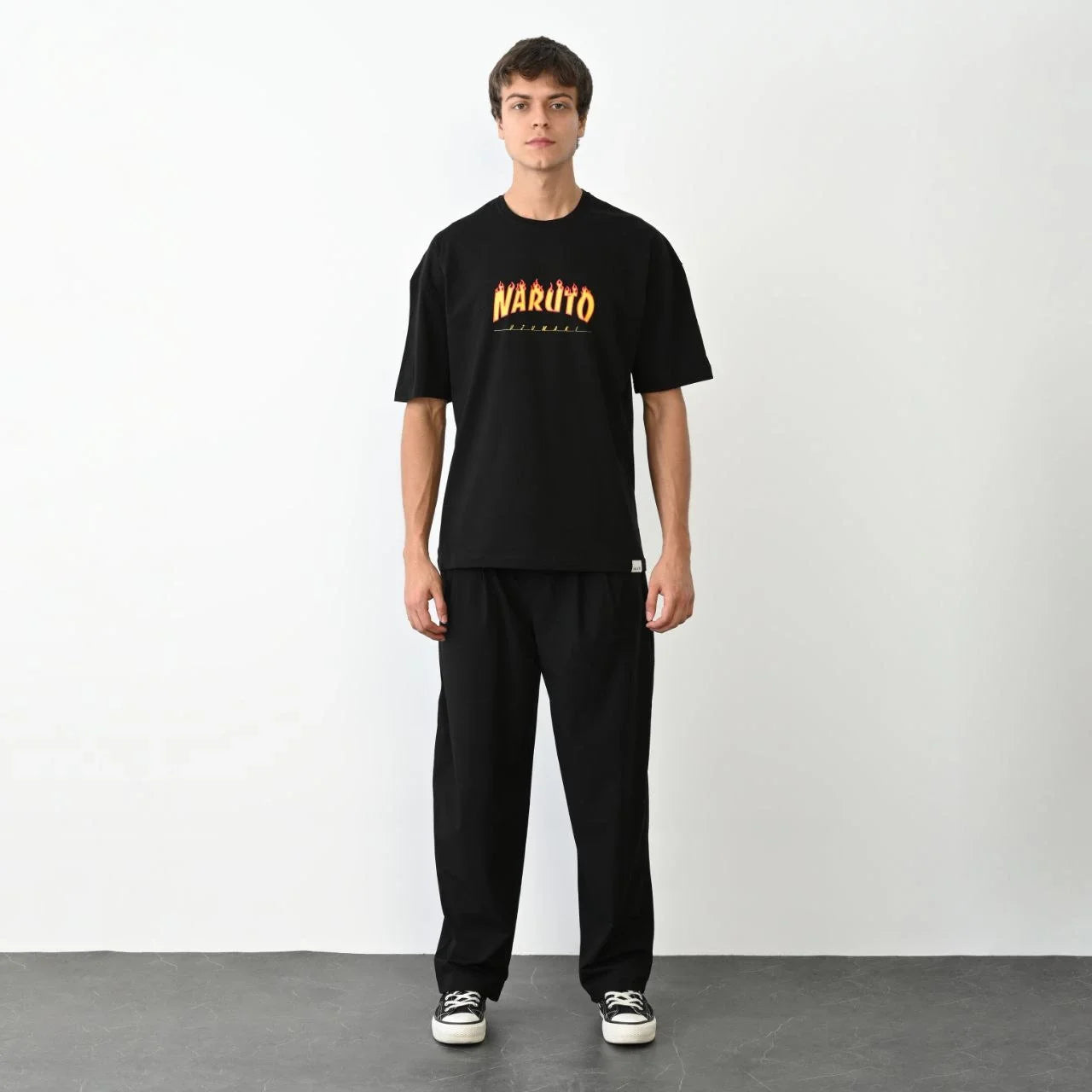 Unisex Bisiklet Yaka Baskılı Oversize T-Shirt - Beyaz