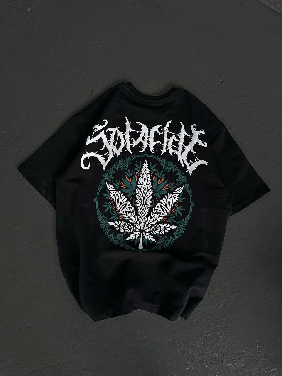 Unisex Bisiklet Yaka Baskılı Oversize T-Shirt - Beyaz