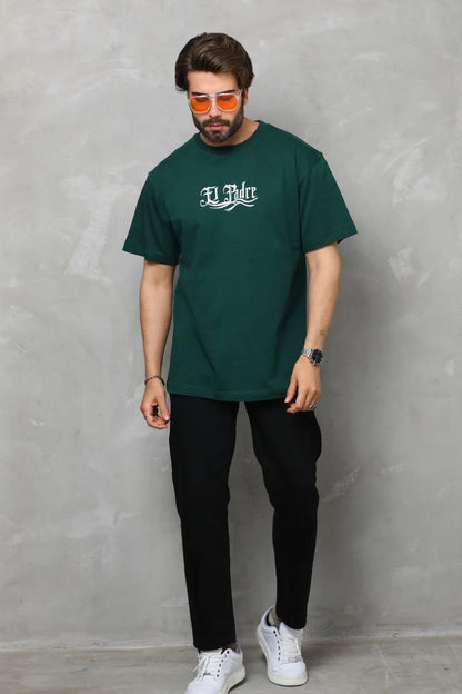 Unisex Bisiklet Yaka Baskılı Oversize T-Shirt - Beyaz